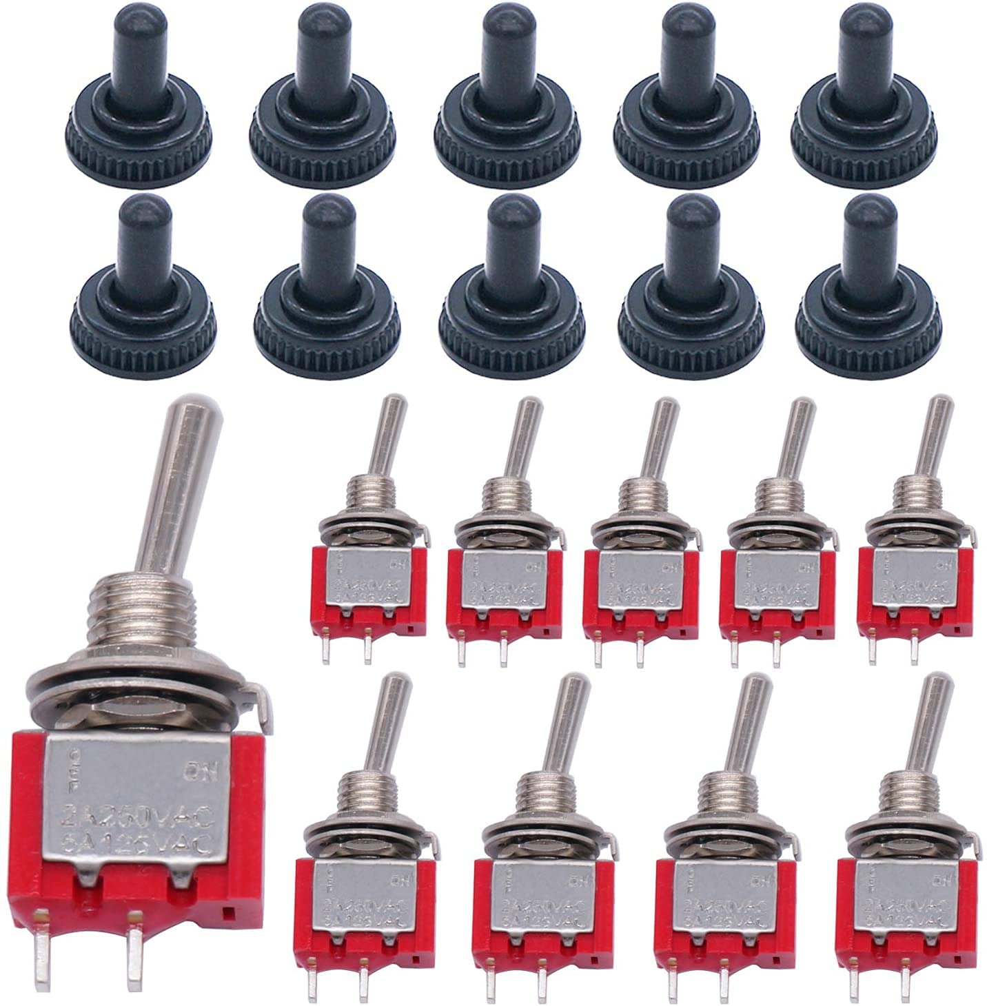 mxuteuk 10Pcs Mini Toggle Switch SPST 2 Position 2 Pins ON/OFF AC 125V 5A with Waterproof Cap MTS-101-10MZ
