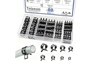 Tnisesm 80Pcs Spring Band Hose Clamps Assortment kits Silicone Vacuum Hose Pipe Clamp 7mm 9mm 10mm 11mm 14mm 15mm 16mm 18mm Low Pressure Air Clip Clamp(Black)