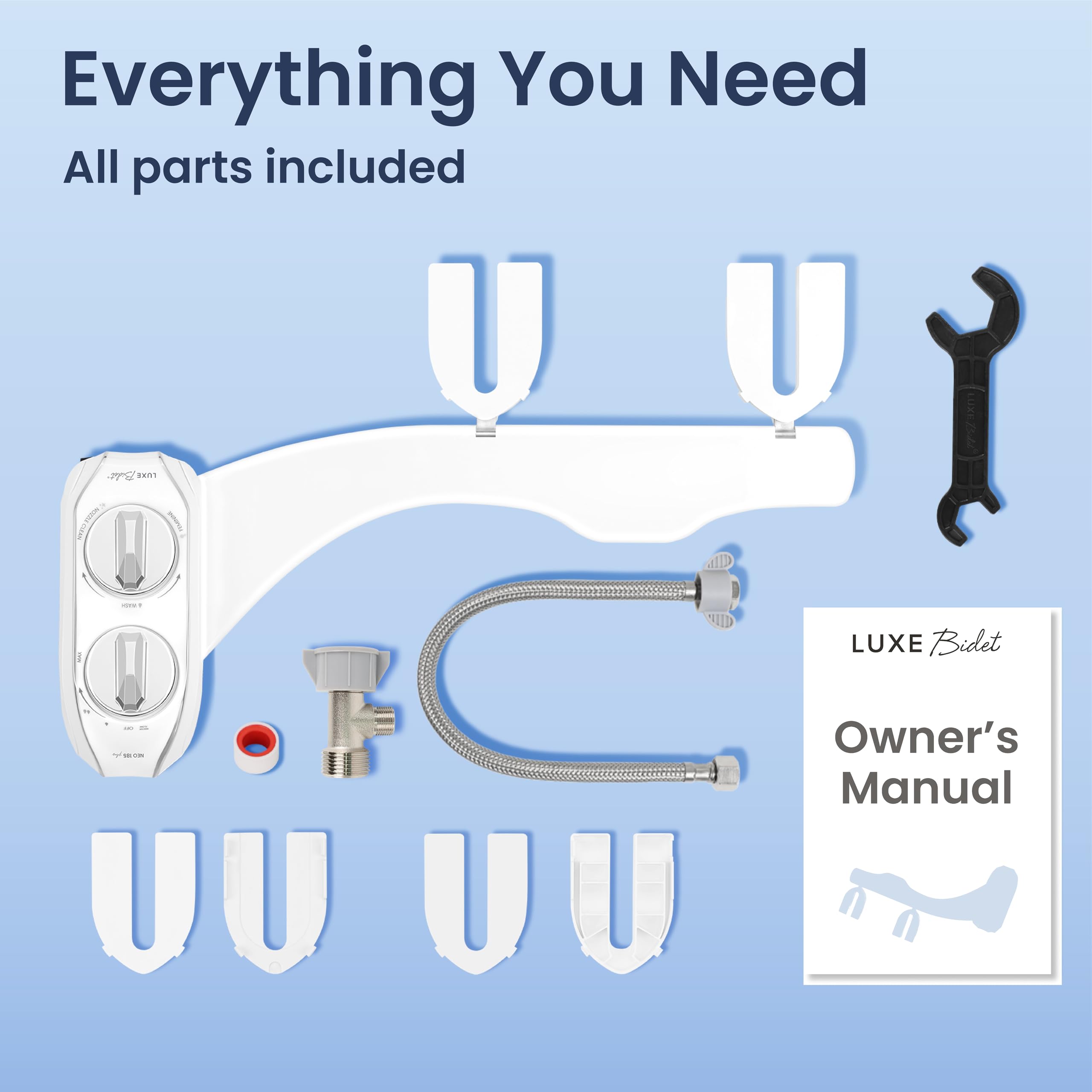 LUXE Bidet NEO 185 Plus - Dual Nozzle, Non-Electric Bidet Attachment for Toilet Seat, Patented Slide-In Install, 360° Self-Clean, EZ-Lift to Clean, Feminine & Rear Wash (White)