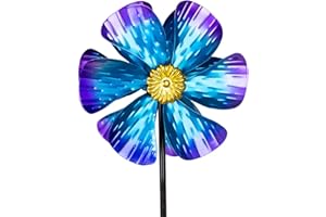 Venniy Wind Spinner, Deck Mounted Flower Wind Sculptures & Spinners with Adjustable Sturdy Clamp, Double Pinwheels for Yard and Garden