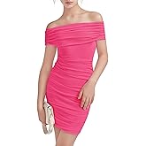 EXARUS Girls Off Shoulder Ruched Bodycon Dress Teen Sleeveless Holiday Tween Mini Dresses Dance Winter Formal Prom