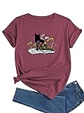 J&DHUASHA Cat Book Floral Shirt for Women Funny