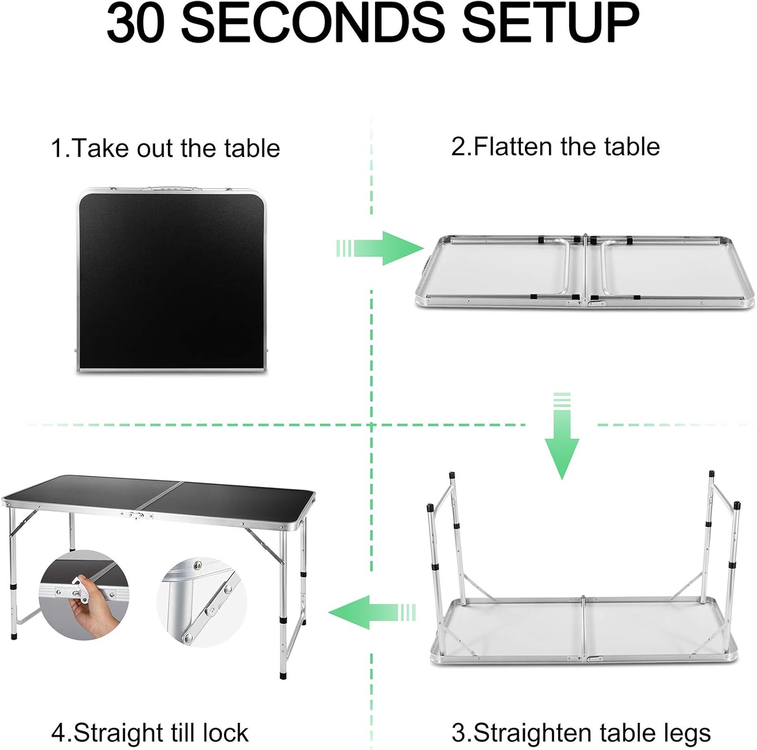 Folding Camping Table, FiveJoy 4 FT Aluminum Height Adjustable Lightweight Desk/w Portable Handle, Roll Up Top Weatherproof and Rust Resistant Table for Outdoor Picnic Beach Backyard, 47" x 24", Black: Kitchen & Dining