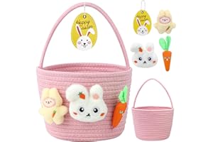 ZIOSINM Easter Basket for Kids, Easter Baskets for Boys Girls Baby Kids Includes Three Small Personalized Plush Dolls and Decorative Card (Pink)