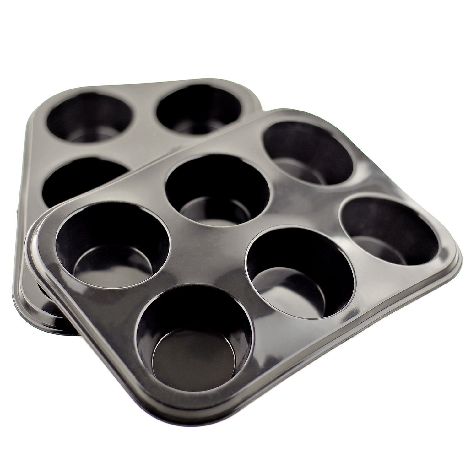 Selecto Bake 2 X Silicone Bun/Muffin Tray Non Stick Baking Cupcake Mould 6 Cup Pan Food Grade (Black)