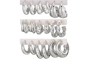 IFKM 24 Pairs Gold Hoop Earrings Set for Women Hypoallergenic Chunky Chain Twisted Open Hoops Dangle Earring Packs for Birthday Party Christmas Fashion Jewelry Gift