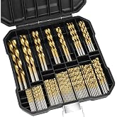 99 Pcs Titanium Coated Twist Drill Bit Set, 4241 HSS 135&deg; Tip Metric Drill Bits Size from 1.5-10mm for Metalworking, Woodworking, Plastic Hole Drilling
