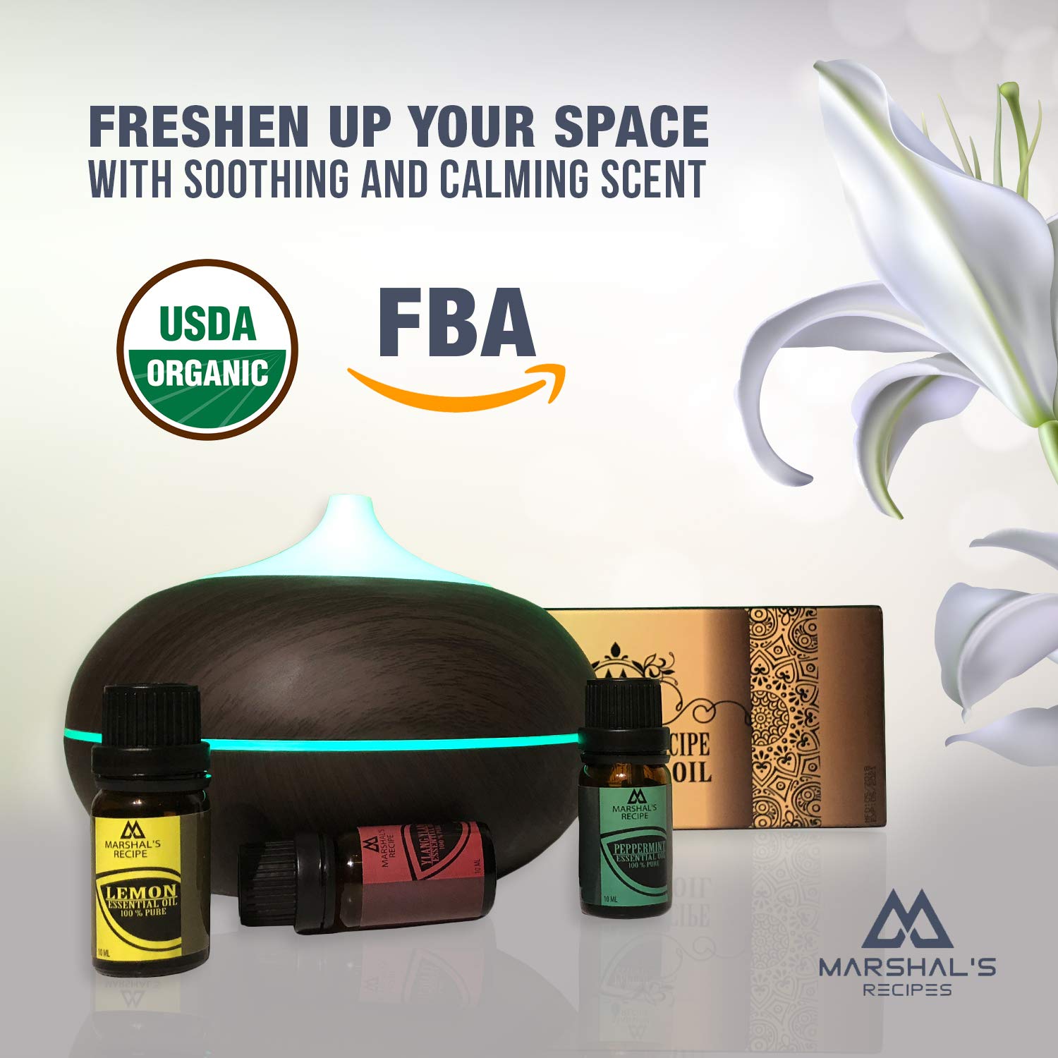 New Generation Aromatherapy Essential Oils Set of 6 Bottles x 10 ml by Marshal\'s Recipe - 6 Therapeutic Grade Aromas: Sweet Orange, Peppermint, Lemon Grass, Tea Tree Eucalyptus, Lavender