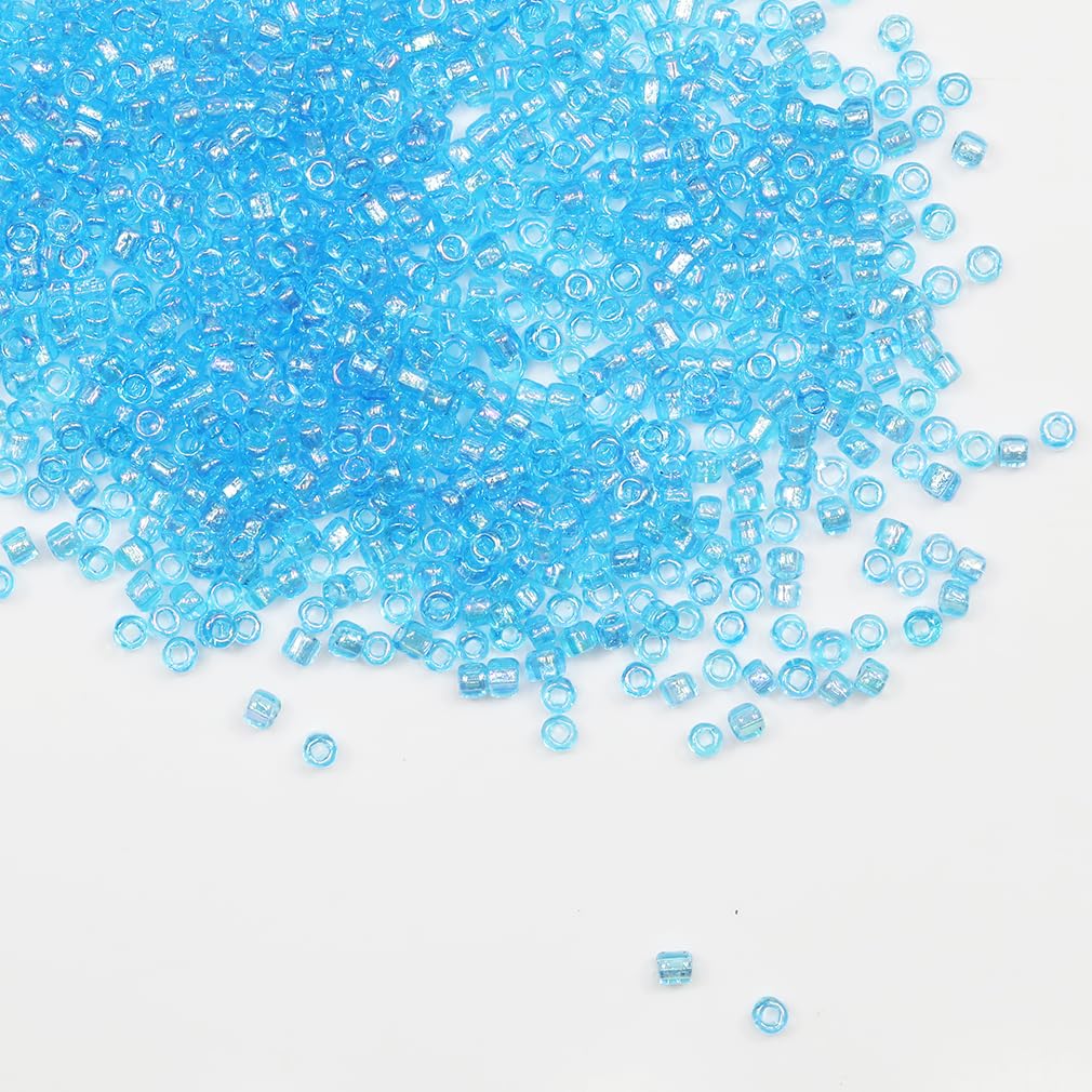 Tibaoffy Transparent Blue Colorful Beads Size 8/0 Crafts Glass Seed Beads 3mm for Jewelry Making (Total About 100g About 3600pcs)