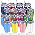 YOUKE OLA 16 Pack Insulated Coffee Tumbler - 20oz Stainless Steel Double Wall Vacuum Travel Tumbler Cup with Lid and Straw for Cold & Hot Drinks (Mixed Colors)
