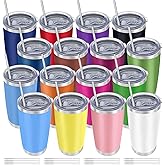 YOUKE OLA 16 Pack Insulated Coffee Tumbler - 20oz Stainless Steel Double Wall Vacuum Travel Tumbler Cup with Lid and Straw for Cold & Hot Drinks (Mixed Colors)