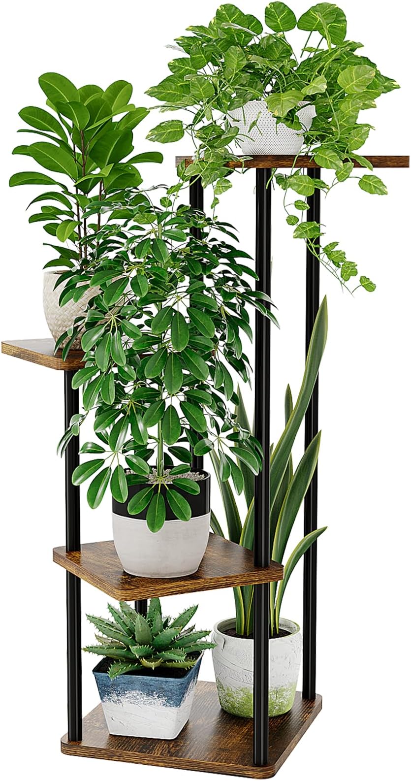 Bamworld 4 Tier Indoor Plant Stand Metal Shelf Brown