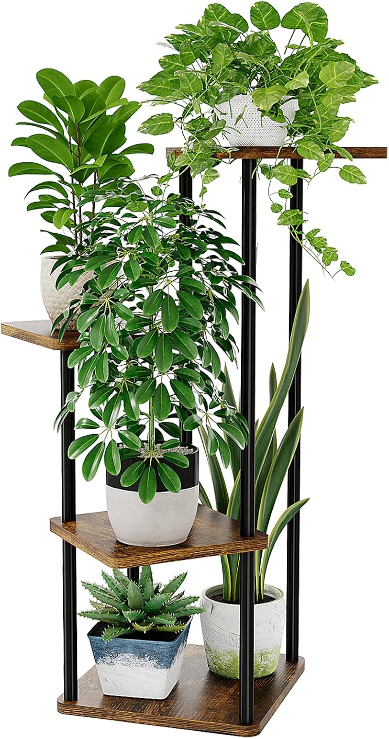 Bamworld 4 Tier Indoor Plant Stand Metal Shelf Brown