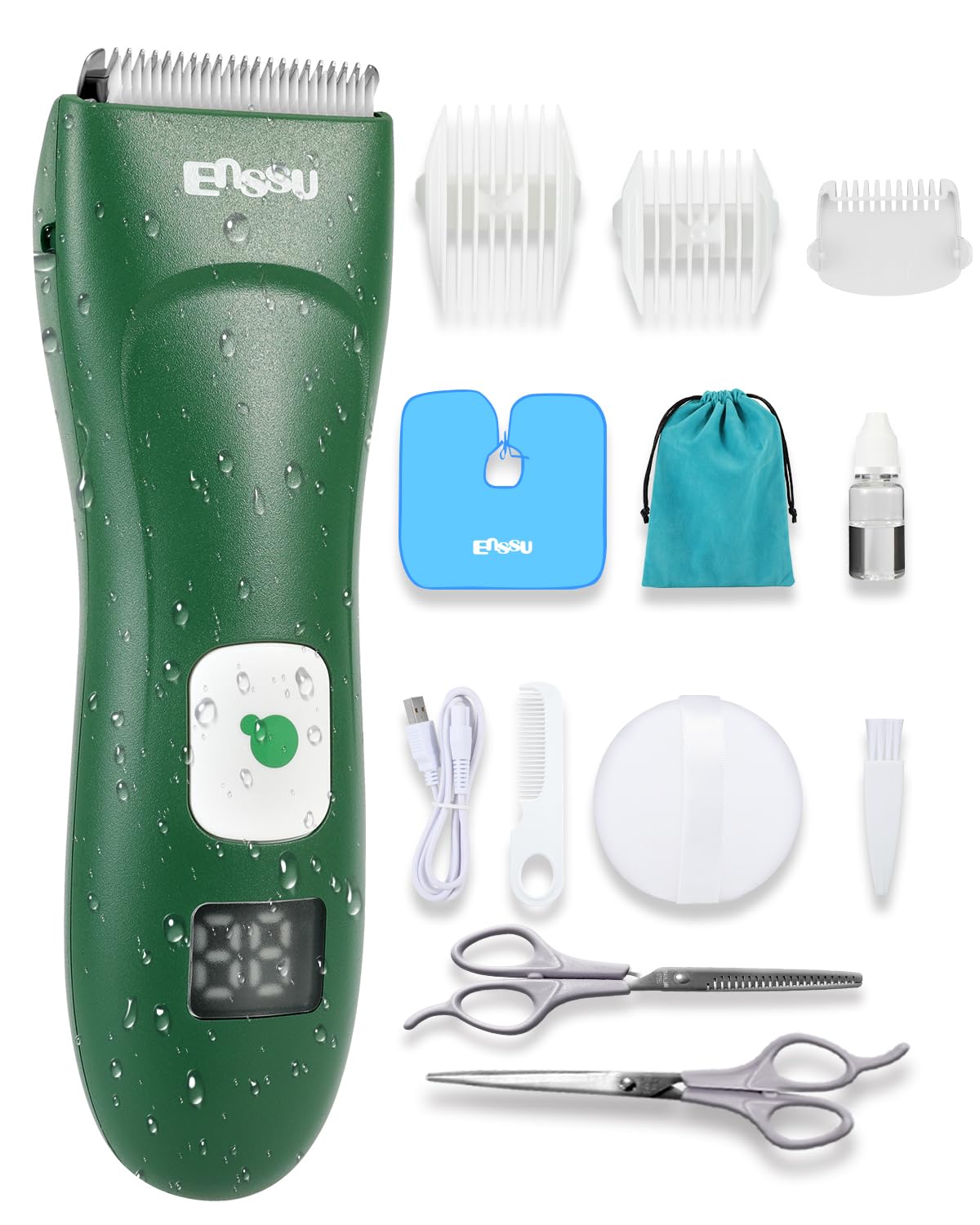 ENSSU Baby Hair Clippers, Cordless Hair Clipper for Kids with LED Display, Baby Hair Cutting Kit with Skin-Safe Blade, Waterproof Hair Trimmer for Children/Toddler, Rechargeable& an Hour Quick Charger