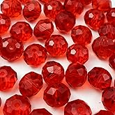 Honkoolly 100pcs Crystal Glass Beads 8mm Faceted Rondelle Glass Spacer Beads with Hole for Bracelets Necklace Earring DIY Jewelry Making Craft(Red)
