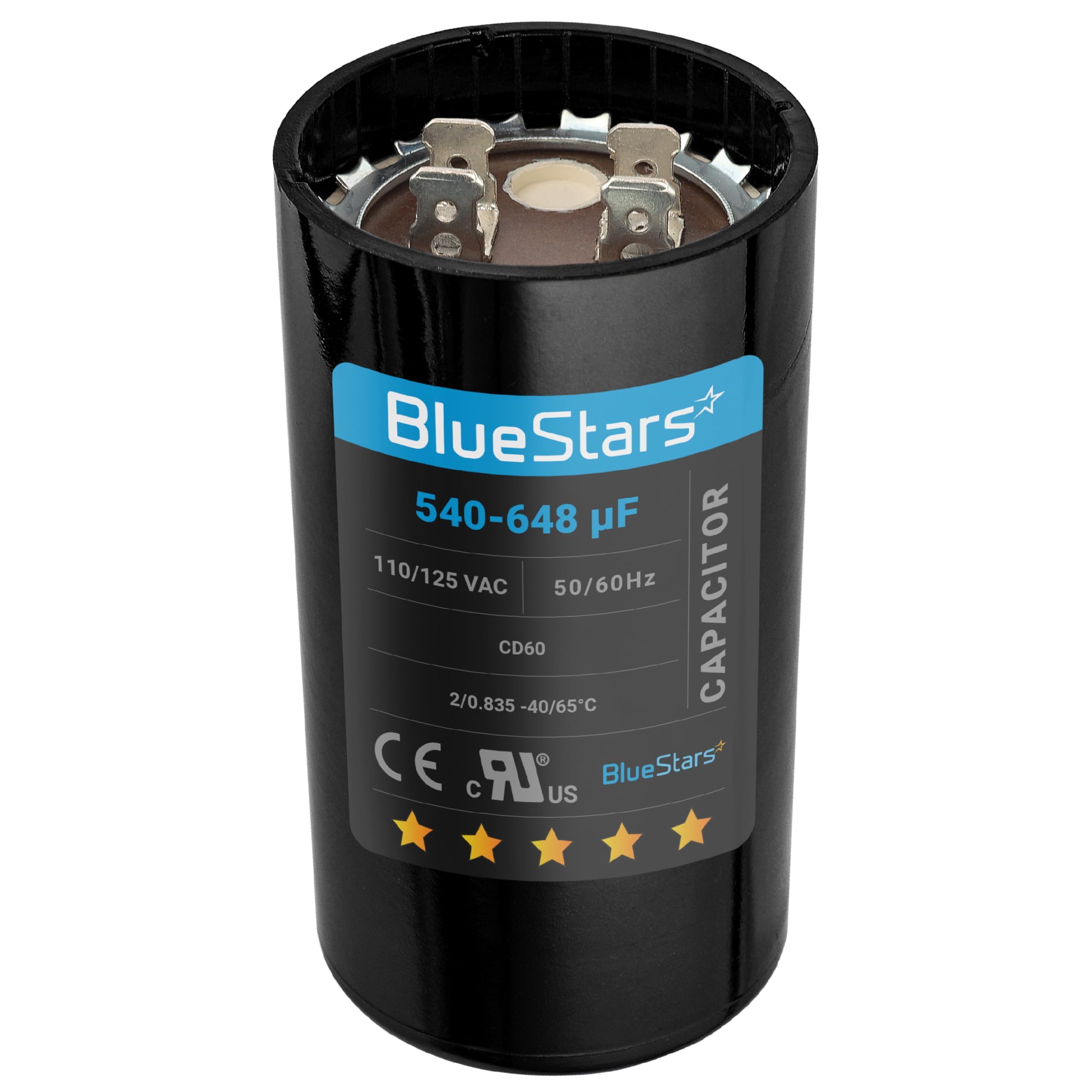 Photo 1 of [2025 Updated] BlueStars 540-648 uF MFD 110-125 VAC Volt Run Round Start Capacitor ±20% CD60 Replacement Part - Fit OEM Single Phase Motor Capacitors Condenser Straight Cool Heat Pump Air Conditioner