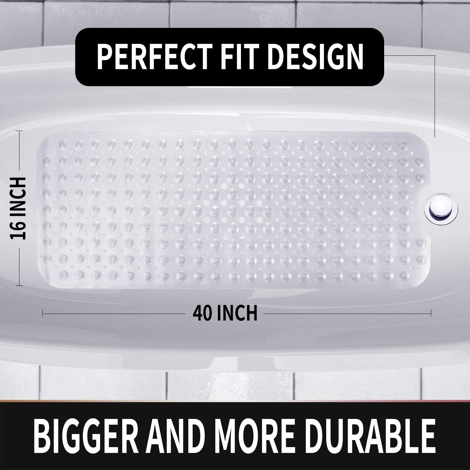 Yimobra 2-Pack Original Bath Tub Shower Mat Extra Long 16 x 40 Inches, Non-Slip with Drain Holes, Suction Cups, Machine Washable, Phthalate Free, Latex Free, BPA Free, Bathroom Mats, Clear: Home & Kitchen