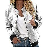 HipGlamp Women's Floral Print Bomber Jacket Casual Vintage Zip Coat Lightweight Long Sleeve Outwear Tops Windbreaker