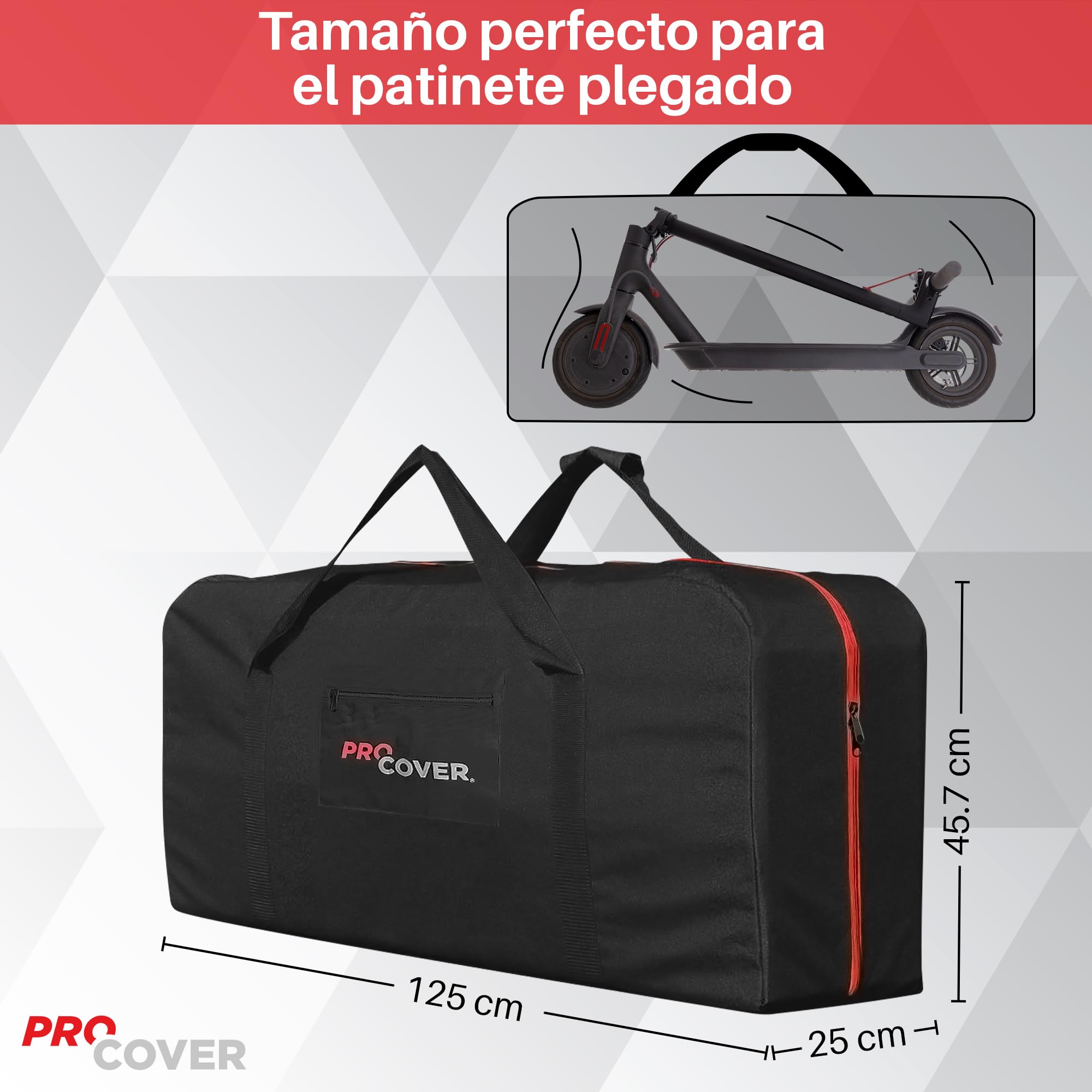 Premium transport bag for electric scooter, with backpack included. Compatible with all brands. Ideal to transport or store your scooter. Robust, universal and waterproof bag. Procover