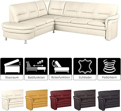 Cavadore Ecksofa Cassada Mit Schlaffunktion Und Federkern Grosses Leder Schlafsofa Relaxfunktion Und Schublade Als Stauraum Chromfarbene