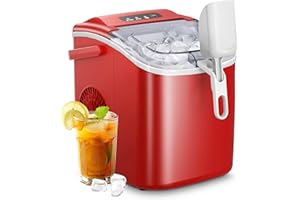 AGLUCKY Ice Makers Countertop,Portable Ice Maker Machine with Handle,Self-Cleaning Ice Maker, 26Lbs/24H, 9 Ice Cubes Ready in 6 Mins, with Ice Scoop and Basket,for Home/Office/Kitchen (Red)
