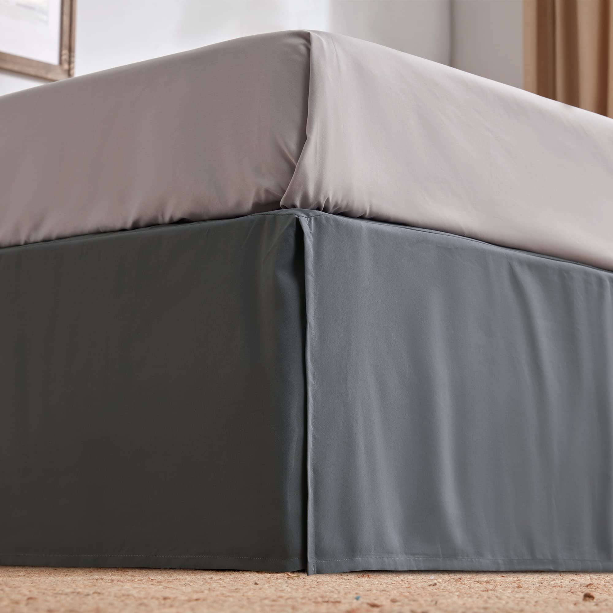 Photo 1 of SLEEP ZONE Pleated Bed Skirts Full Size, 15 inch Tailored Drop Easy Fit Bedskirt, Anti-Static, Fade Resistant (Full, Grey)
