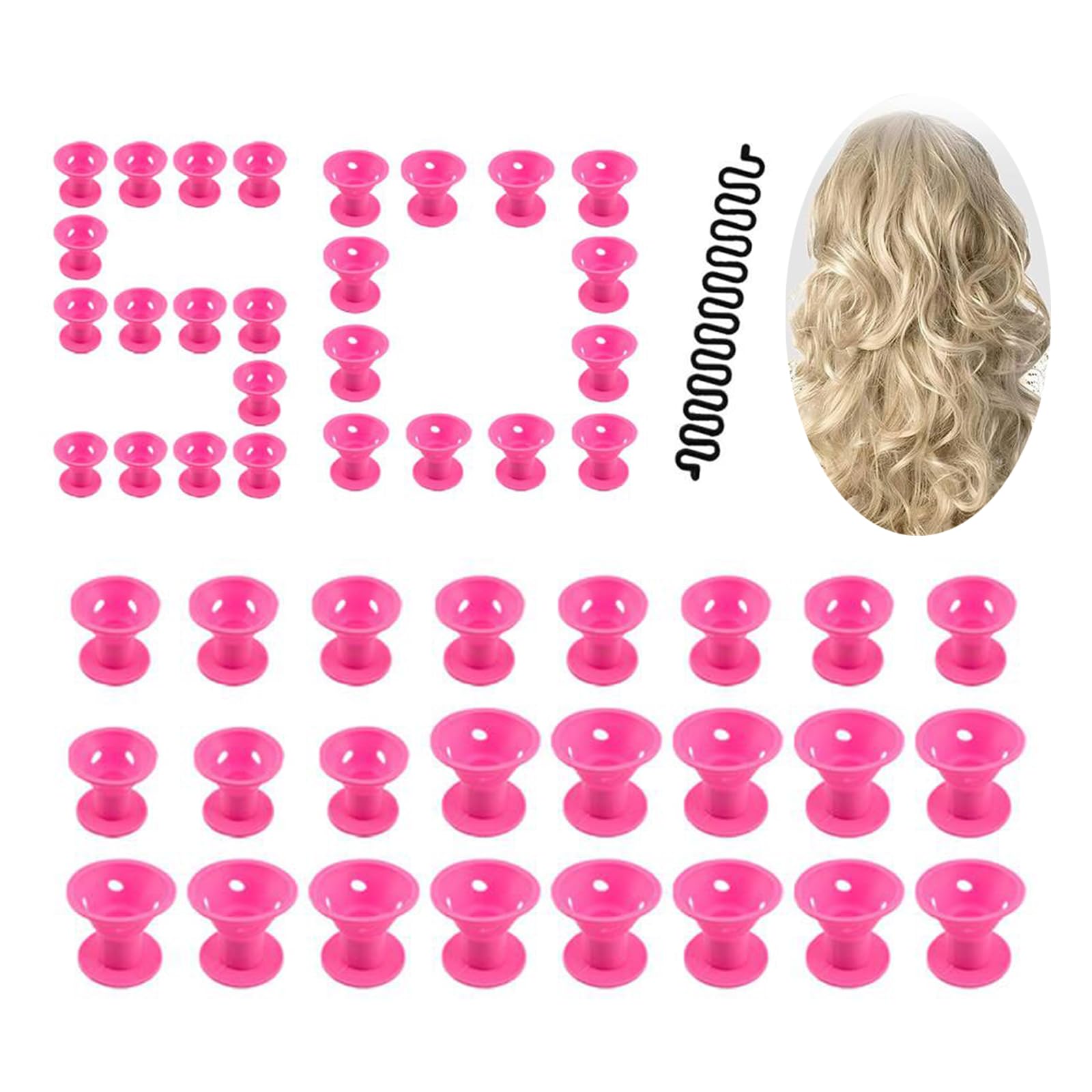 Locisne 50 pcs Silicone No heat Hair Curlers+1 French Hair Braiding Tool,No Heat Hair Curlers Magic Soft Rollers Hair Care DIY Styling Tools (Hair Curlers set)