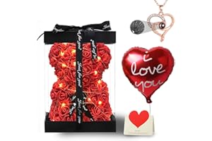 U UQUI Rose Bear Valentines Day Gifts for Her, Flower Bear Rose Teddy Bear Valentines Gifts for Her, Cute Romantic I Love You Anniversary Birthday Valentine's Day Gifts or Decor