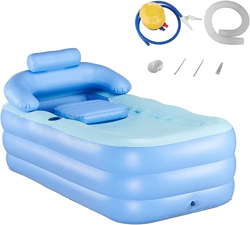 Hiram Bañera Hinchable de PVC Bañera Portátil 160 X 82 X 72CM Bañera Hinchable Portátil para Adultos Bañera Inflable Adulto para SPA en Casa o Jardín (con Bomba manual de pie)