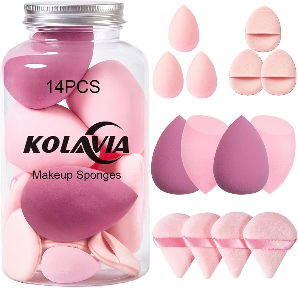 14PCS Makeup Sponge Set, Beauty Blender Sponge for Foundation Blending with 3PCS Mini Makeup Sponges & 4PCS Triangle Powder P