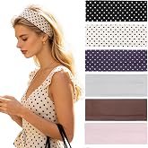 Tawsku Headbands for Women, 6 Pack Polka Dot Solid Hairband | Soft Fabric, Stretchy Sweatbands, Non Slip, Sports Elastic Hair Bands, for Workouts, Yoga, Travel, Daily Use