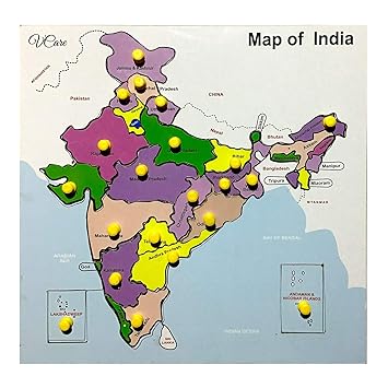 Vcare wooden craft Map of India Puzzle Tray with Knobs Multi Color,(11*11*1 Inch)