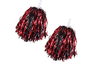 YAURE JOY 2 Pcs Cheerleading Pom Poms with Handle for Girl Team Spirit Sports Games Dance Outfit (Red-Black Glitter)