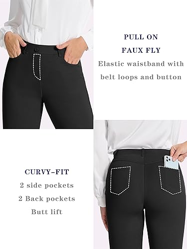 Women's High Waist Bootcut Dress Pants - Stretchy Ponte Fabric, 4 Inseam Lengths (28-34"), Tummy Control Office Pants