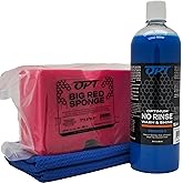 Optimum No Rinse Version 5 (32 Oz), Microfiber Drying Towel, and Big Red Sponge (BRS) Car Cleaning Kit, ONR Rinseless Car Wash, Drying Towel, and Wash Sponge for Washing and Auto Detailing