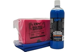 OPTIMUM POLYMER TECHNOLOGIES, INC. Optimum No Rinse Version 5 (32 Oz), Microfiber Drying Towel, and Big Red Sponge (BRS) Car Cleaning Kit, ONR Rinseless Car Wash, Drying Towel, and Wash Sponge for Washing and Auto Detailing