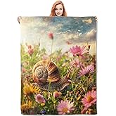 VANZEV Snail in Flower Field Blanket Gifts for Women, Snail Flannel Blanket, Soft Warm Lightweight Throw Blankets for Bedding Sofa Couch Home Travel Decor 50" x 60"