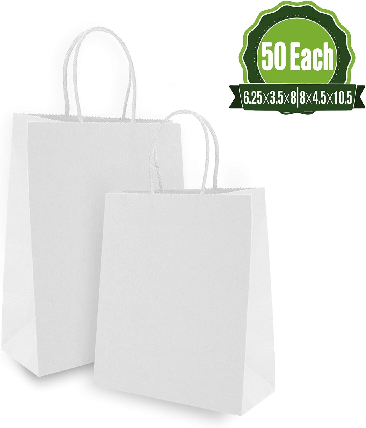 White Kraft Paper Gift Bags Bulk with Handles 8 X 4.5 X 10.