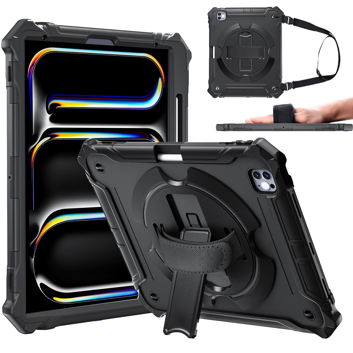 Photo 1 of ZtotopCases for iPad Pro 13 Inch Case 2024 (M4) 7th Generation with Pencil Holder, Shockproof Full Body Drop Protective for ipad 13 pro case with 360° Rotating Hand Strap & Stand, Black