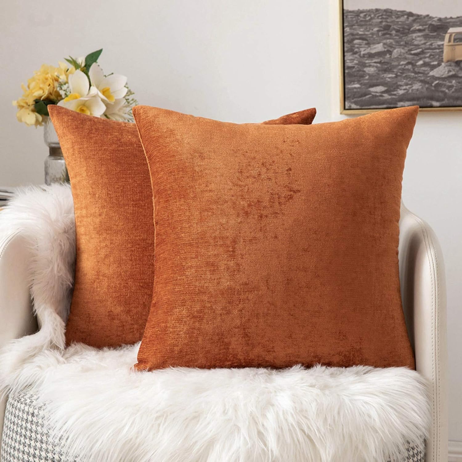 PASLFC Herbst Kissenbezüge 2er Set - Ahornblatt Design, 40x40cm, Plüsch, Waschbar