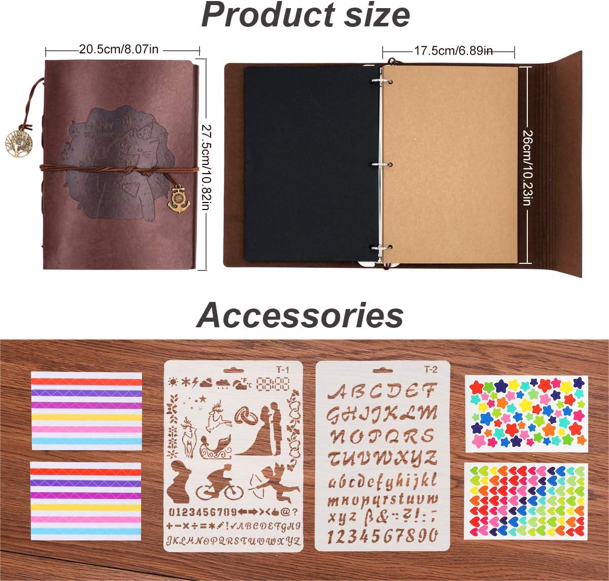 ThxMadam Vintage Leather Scrapbook Photo Album Refillable DIY Memories Book Sketchbook with 30 Black Pages + 30 Kraft Pages Birthday Gift for Mum Dad Son Daughter Girl Boy Friend Him or Her - Image 3