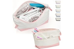 SPACEMATE Pencil Case Pouch Bag School Supplies for Girls, Cute Aesthetic Pen Case, Large Big Capacity Zipper Stationery Bag for Women Teen Adults, Ivory and Pink, 1400ml
