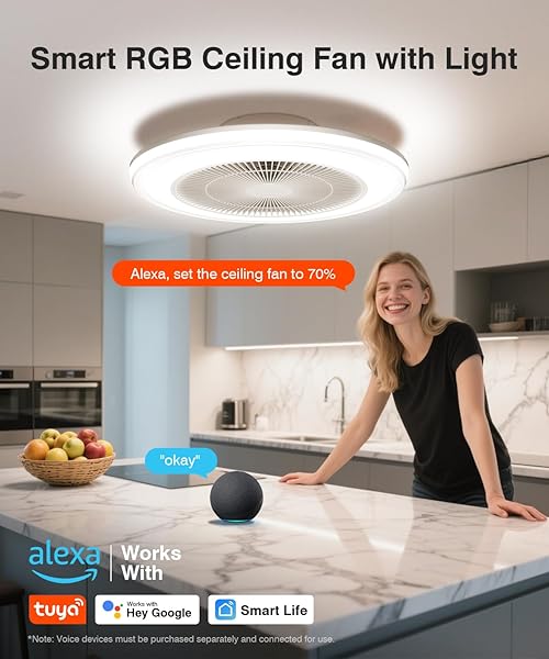 SMART RGB CEILING FANS WITH LIGHTS AND REMOTE，20″ LOW PROFILE CEILING FAN WITH LIGHT ,6-SPEED WIND & DIMMABLE LED,1000+RGB AMBIENT LIGHT ,FLUSH MOUNT CEILING FAN COMPATIBLE WITH ALEXA AND GOOGLE HOME