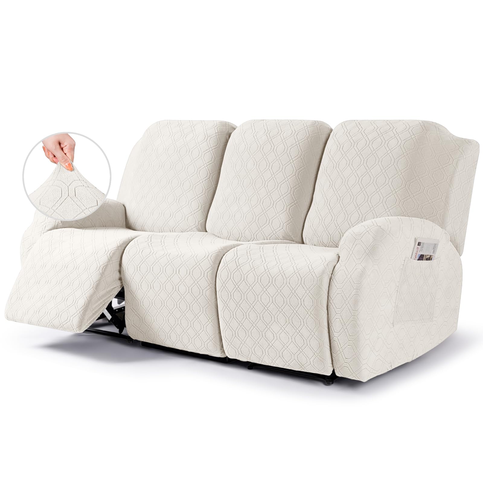 Photo 1 of VANSOFY Recliner Cover, 3-Pieces Stretch Reclining Couch Covers with Pockets Reclining Sofa Slipcovers 3 Seater Soft Washable Furniture Protector for Dogs Cats(Off White)