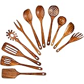 GUDAMAYE 11 PCE Wooden Spoons for Cooking, Wooden Kitchen Utensils Set,Wooden Cooking Utensils,Natural Teak Wooden Spoons For Non-stick Pan