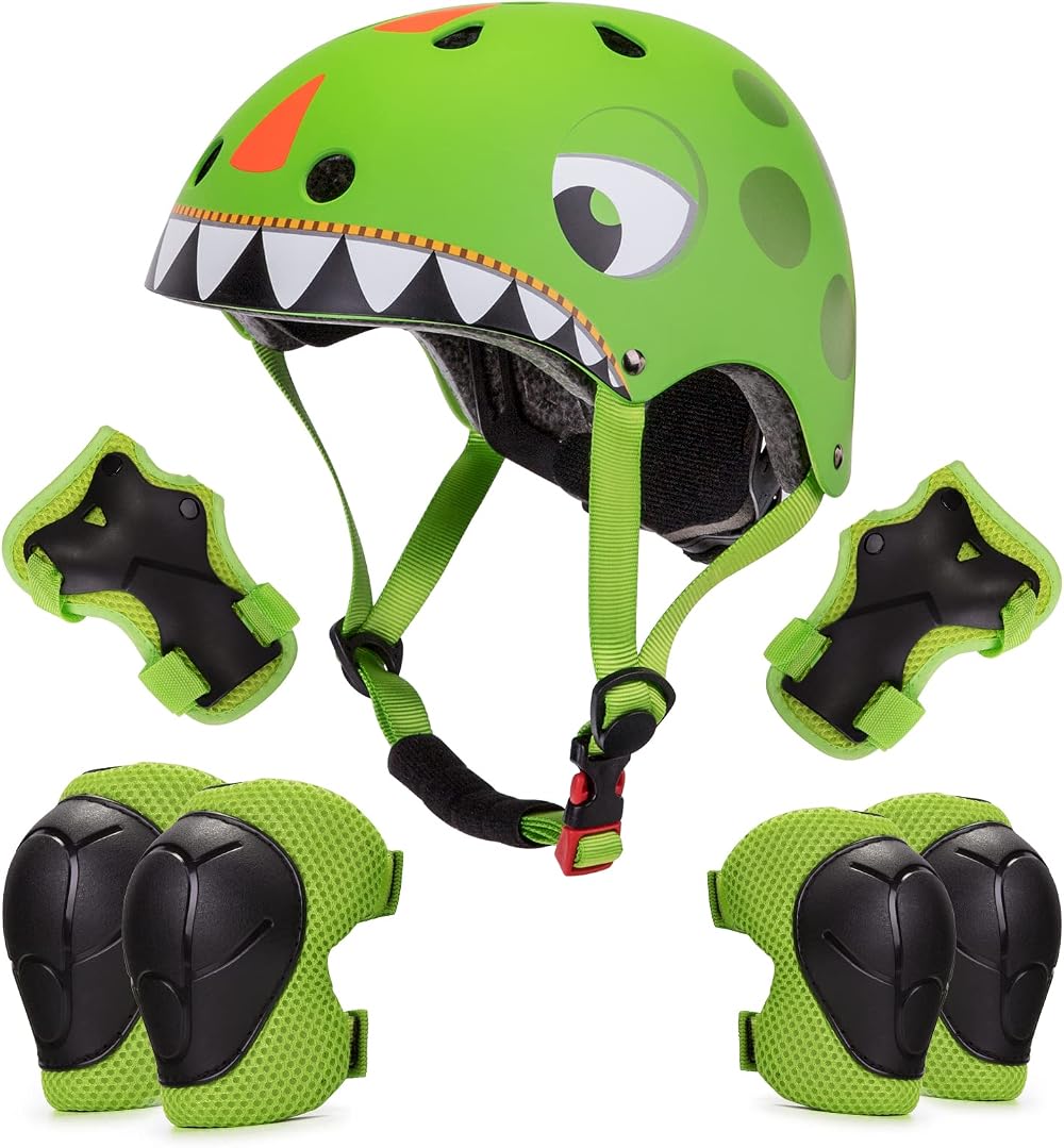 Wdmiya Kids Helmet 50-54cm Dinosaur Multi-Sports Set 7pc Protective Gear