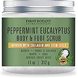 100% Natural Peppermint Eucalyptus Tea Tree Body & Foot Scrub - w/ Collagen & Stem cells, Best for Acne, Dandruff & Warts, He