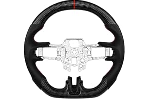 MOTAFAR Steering Wheel, Carbon Fiber D-shaped Flat-bottom Steering Wheel Preforated Leather Grip for Mustang EcoBoost/GT/Shelby GT350/GT350R 2015-2017