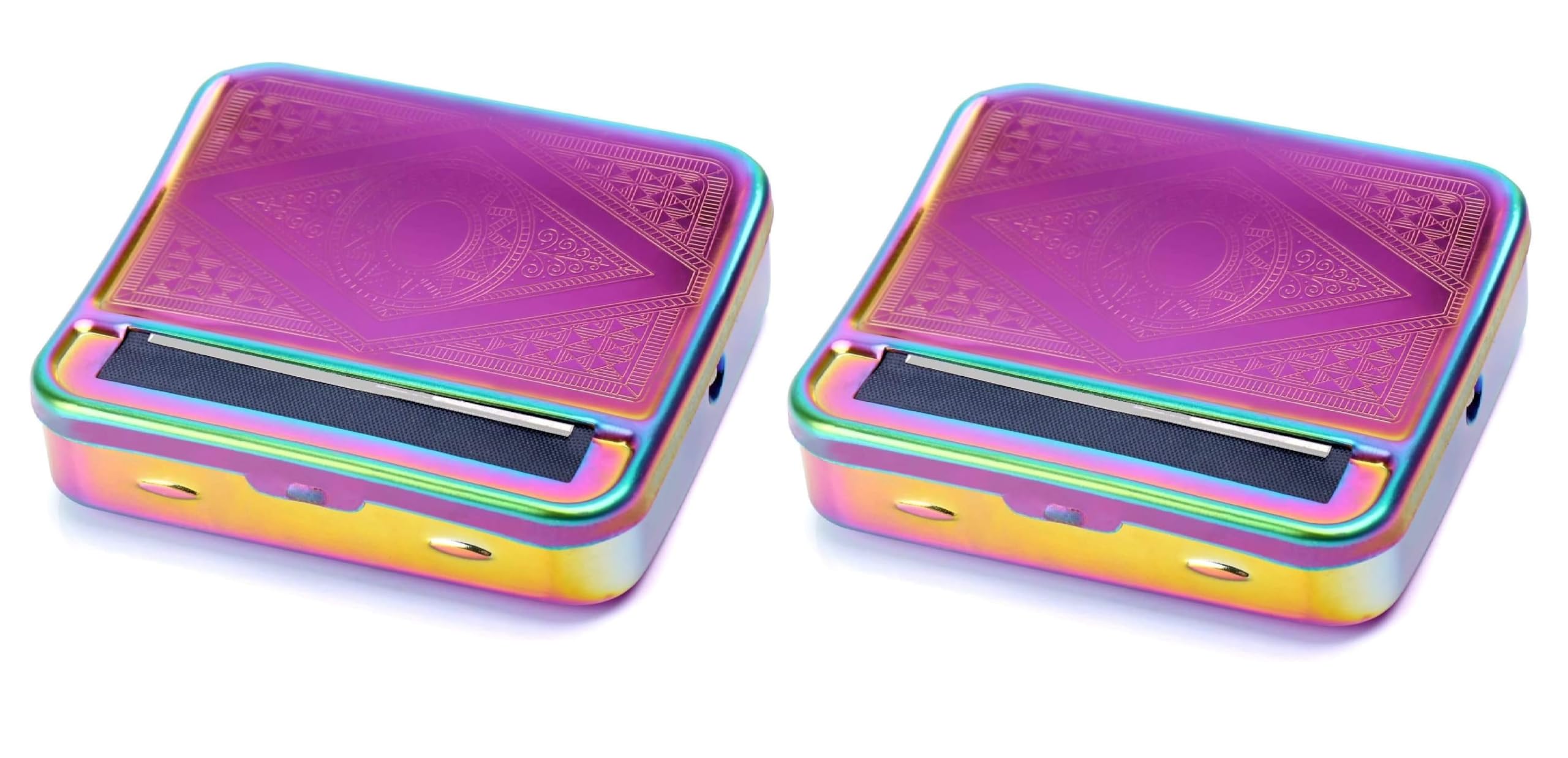 2pcs Automatic Rolling Tin Cigarette Machine Baccy Portable Metal Box for Rolling Tobacco, Smoking Roller and Storage Case (RAINBOW)