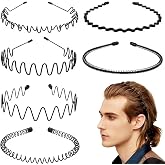 Metal Headband for Men, Zigzag Wire with Teeth, Non-Slip Adjustable 6 Pack | Men's Zigzag Wire Headband with Non-Slip Teeth &mdash; Adjustable Fit for Long Hair, Curly Hair, Workouts &amp; Daily Wear